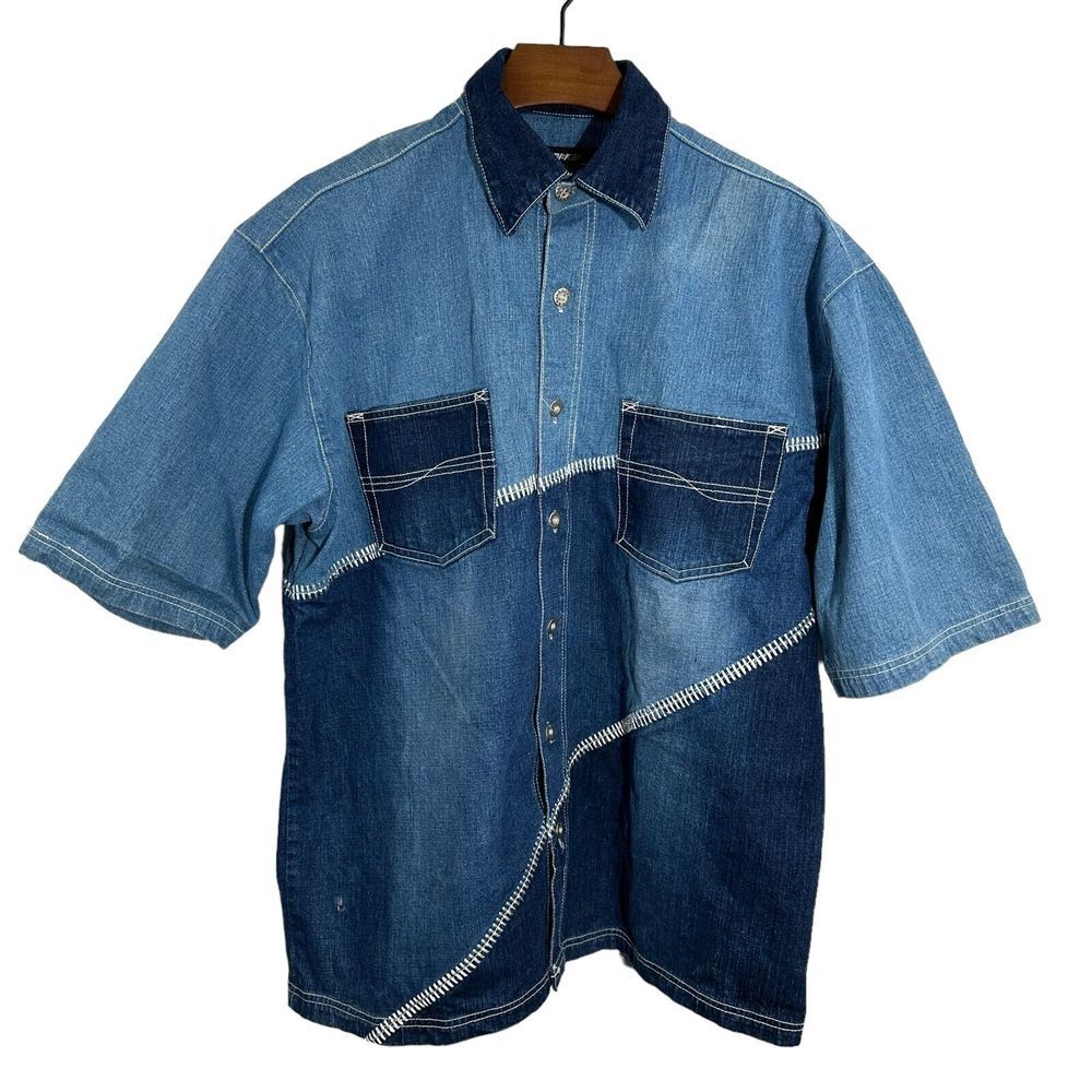 MUKA JEANS VTG Rare Y2K Patchwork Baggy Denim Hip Hop Shirt Jacket XL